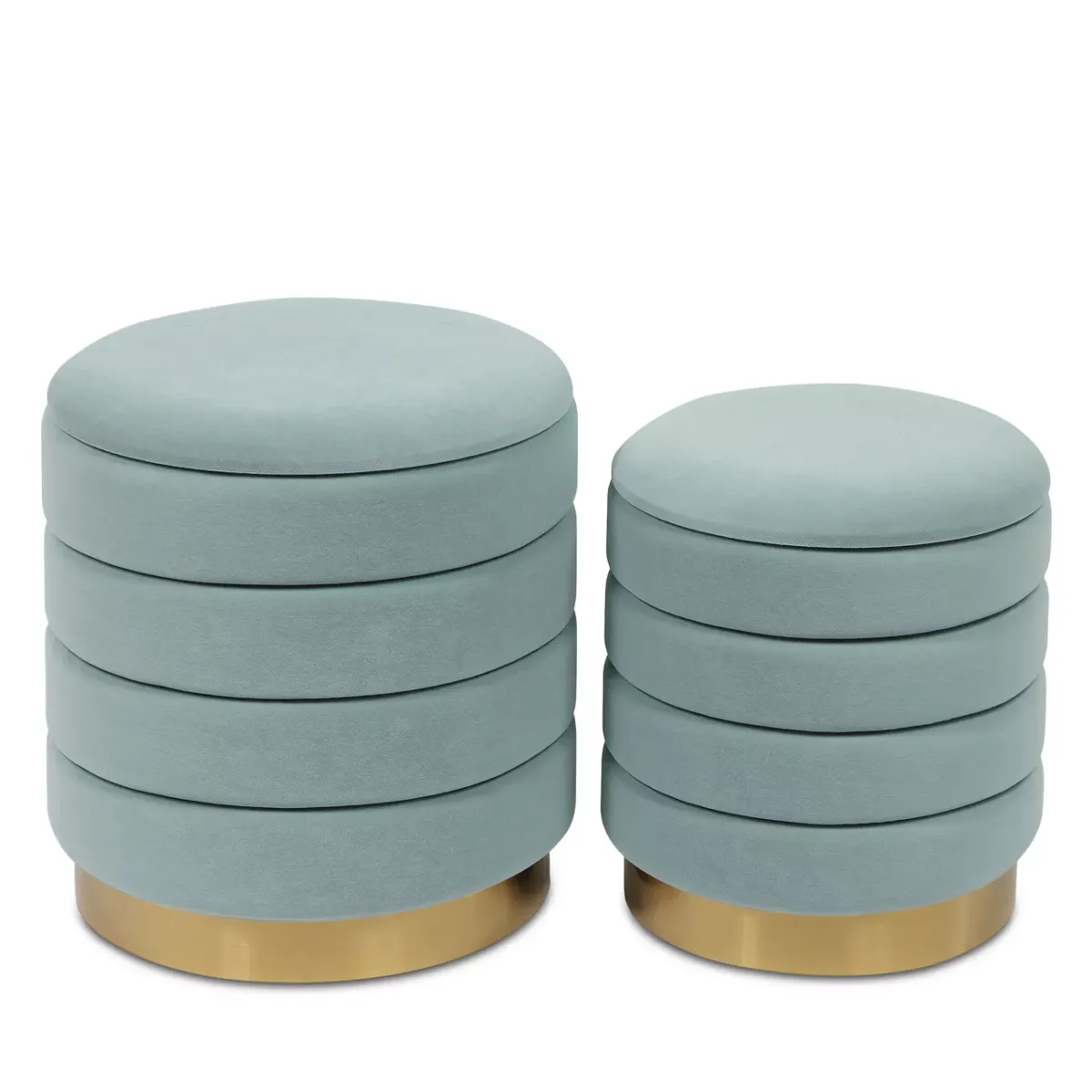 TOV Furniture Saturn Sea Blue Velvet Storage Ottomans, Set of 2