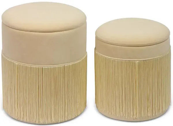 TOV Furniture Tassel Cream Velvet Storage Ottomans, Set of 2