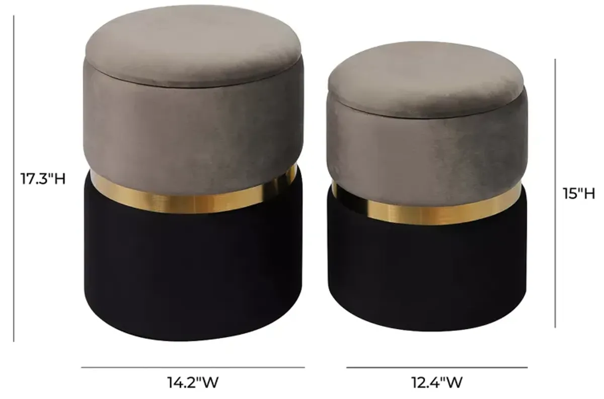 TOV Furniture Gigi Gray Velvet Storage Ottomans, Set of 2