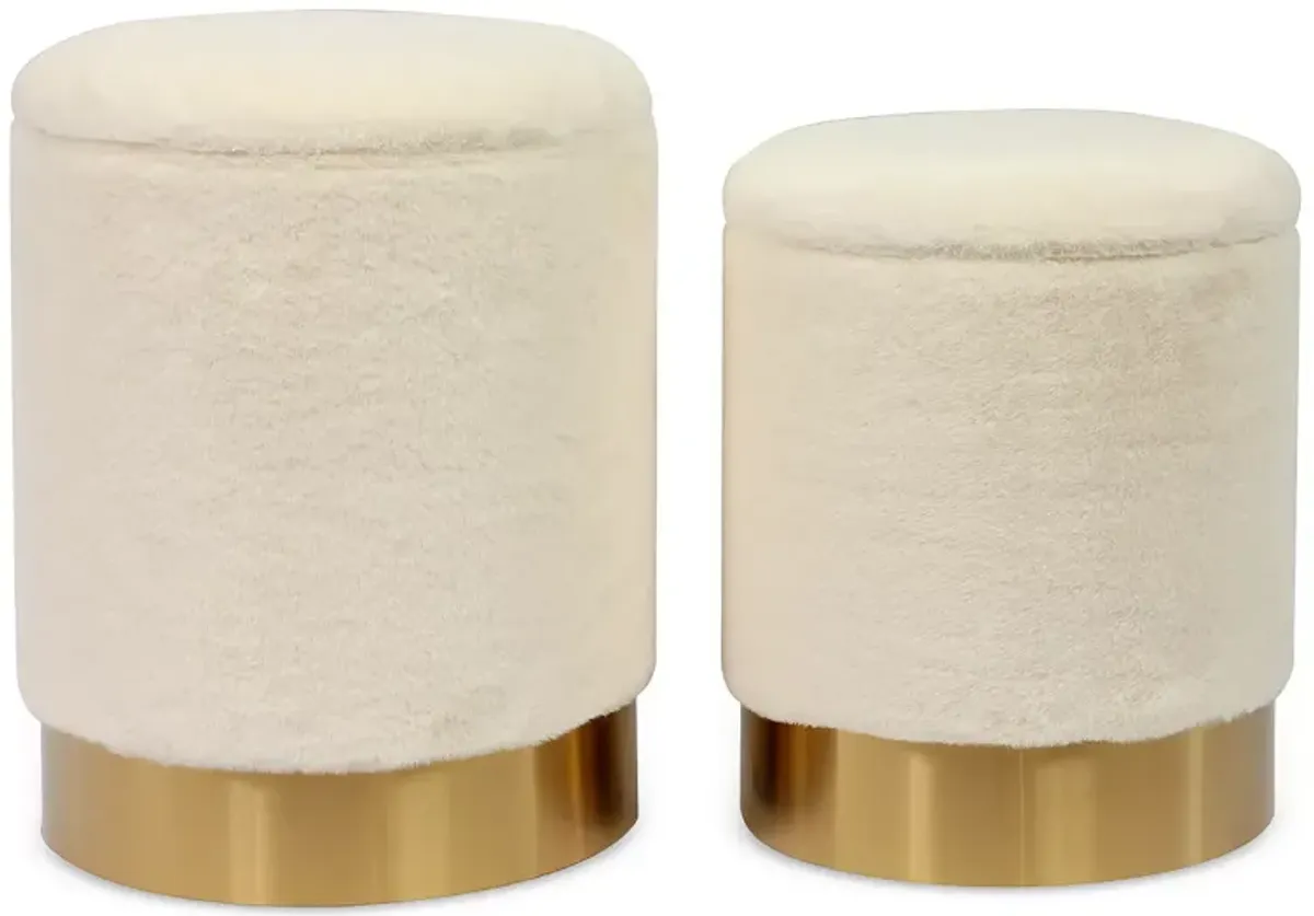 TOV Furniture Teddy Faux Sheepskin Storage Ottomans, Set of 2