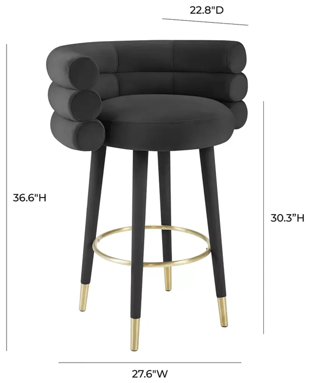 TOV Furniture Betty Black Velvet Barstool