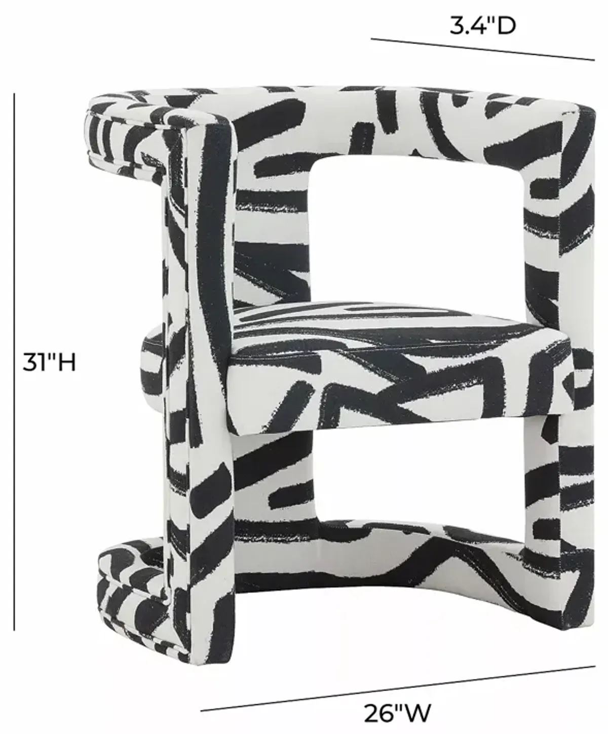 TOV Furniture Ada Velvet Chair in Black Brushstroke Pattern