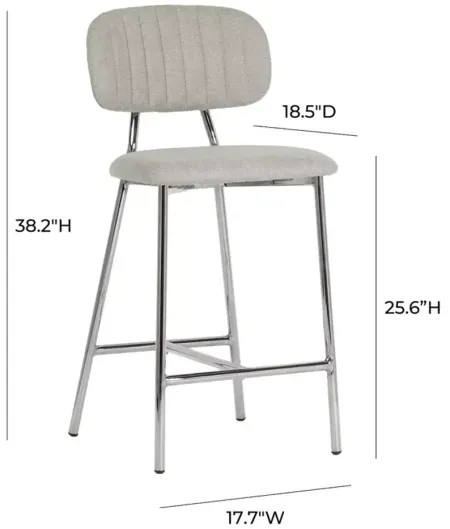 TOV Furniture Ariana Gray Counter Stool with Silver Tone Legs, Set of 2