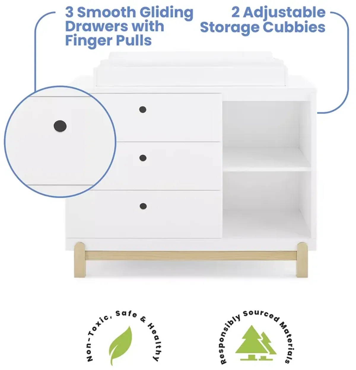 Delta Children Poppy 3 Drawer Dresser with Cubbies and Interlocking Drawers