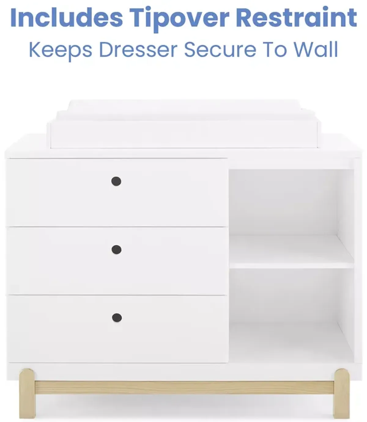 Delta Children Poppy 3 Drawer Dresser with Cubbies and Interlocking Drawers