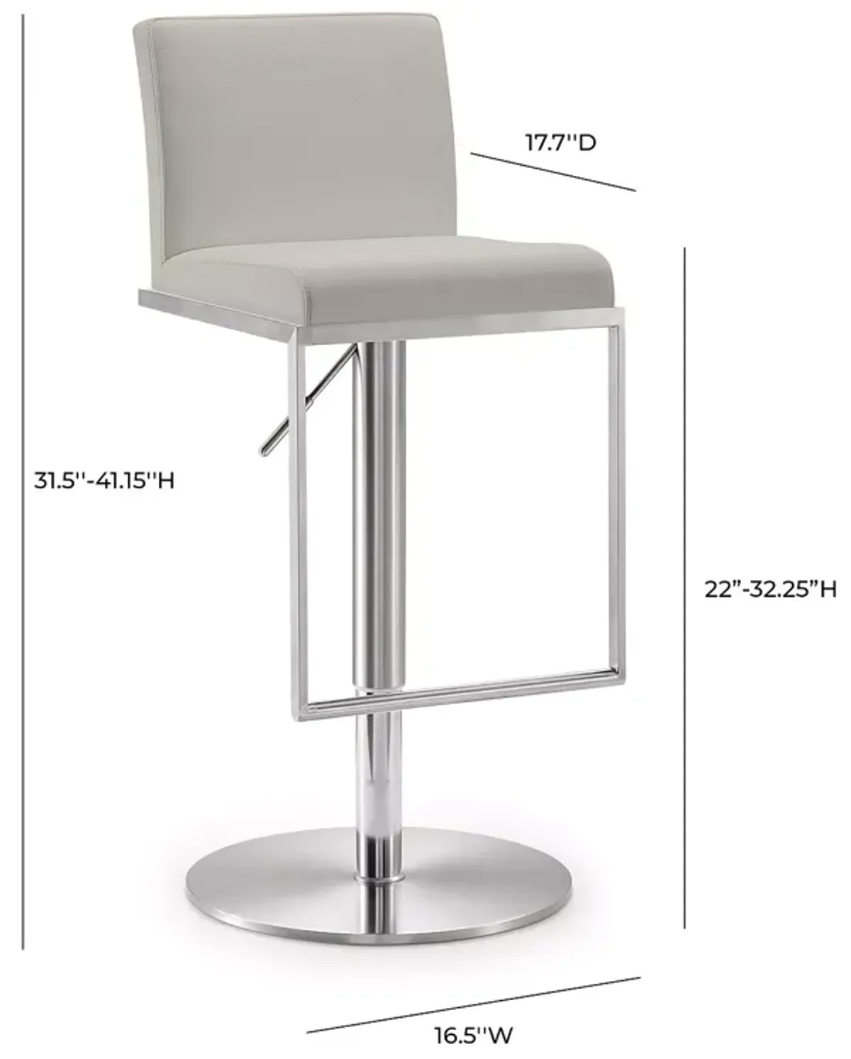 TOV Furniture Amalfi Light Gray Stainless Steel Barstool