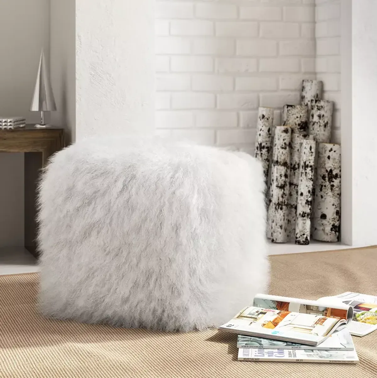 TOV Furniture Tibetan Sheepskin Pouf