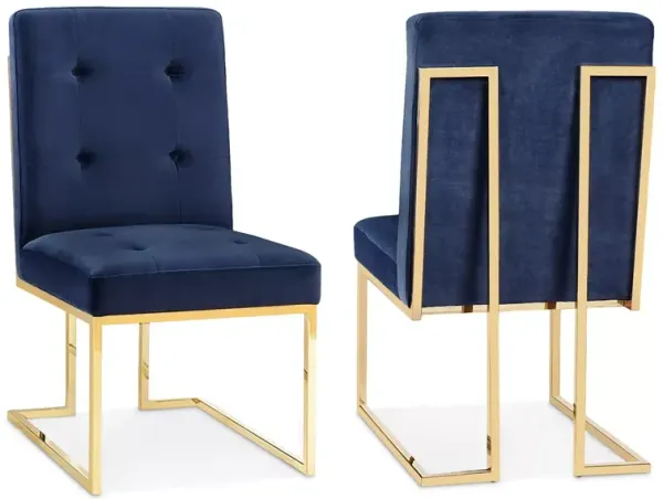 TOV Furniture Akiko Navy Velvet Chair, Set of 2