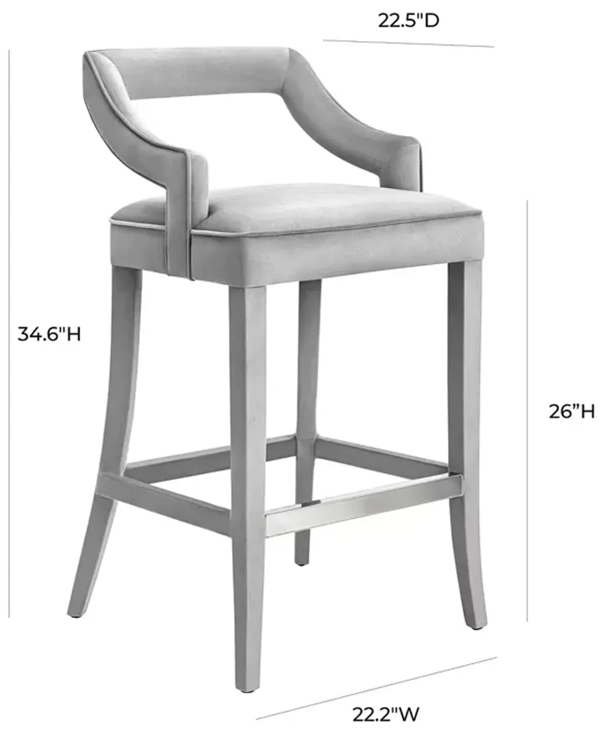 TOV Furniture Tiffany Gray Velvet Counter Stool