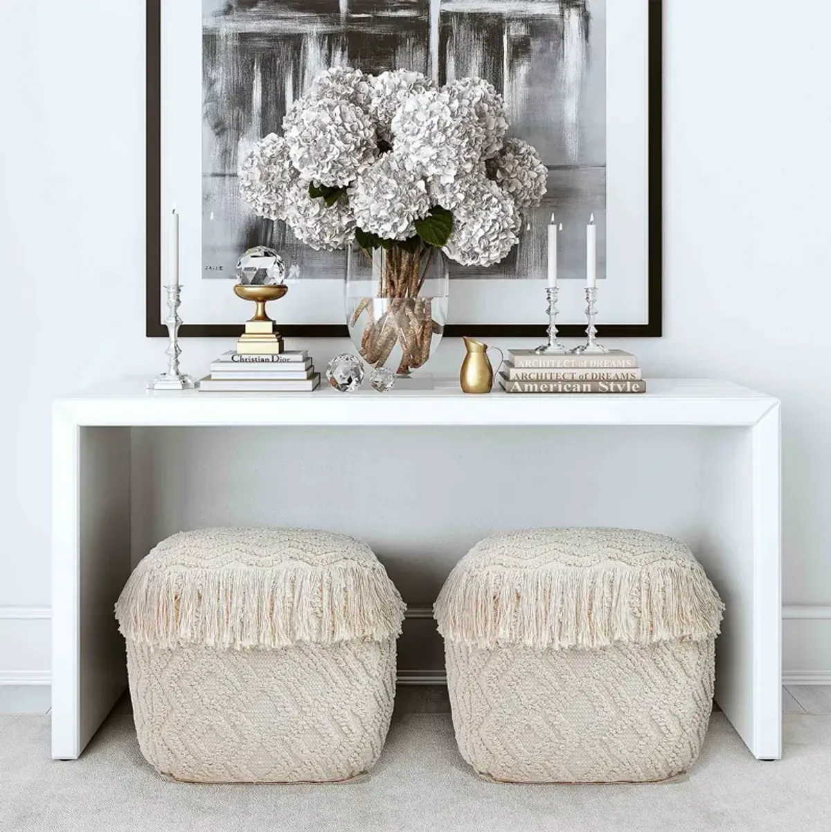 TOV Furniture Fringe Woven Pouf