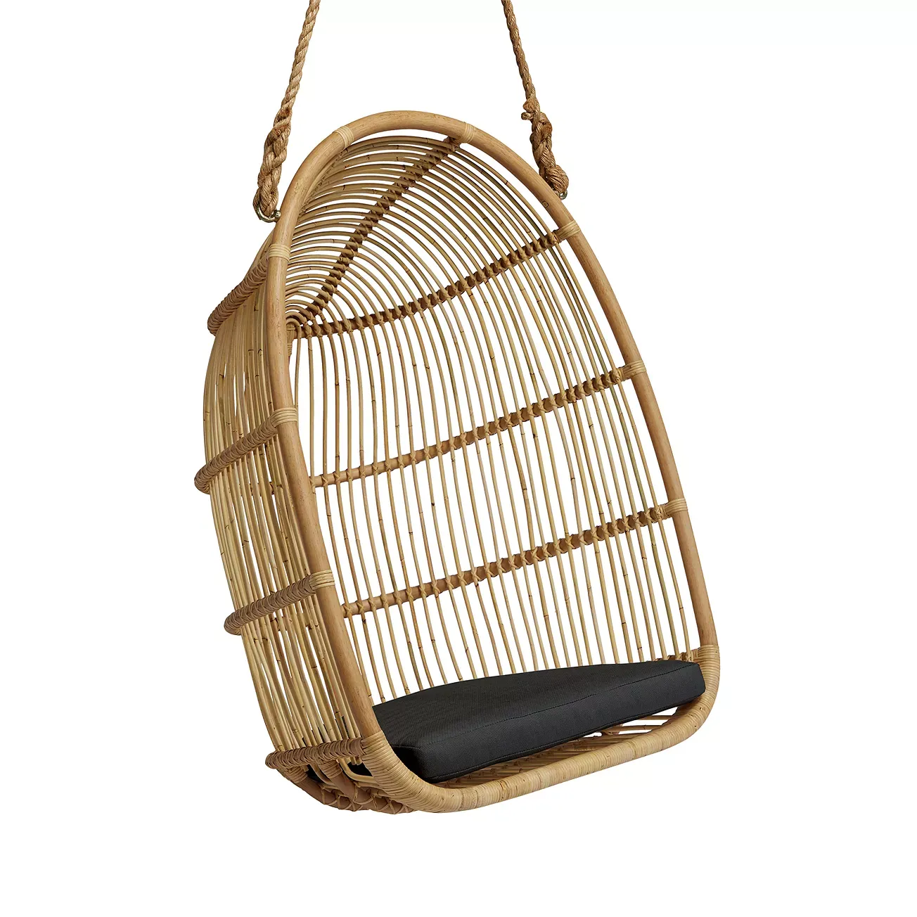 Sika Design Renoir Rattan Hanging Swing Chair with Sunbrella Sailcloth Shade Cushion