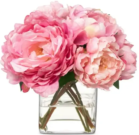 Diane James Home Peonies in Glass Cube