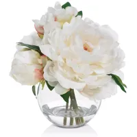 Diane James Home Blooms Cream Peony Faux Floral Arrangement in Glass Bowl