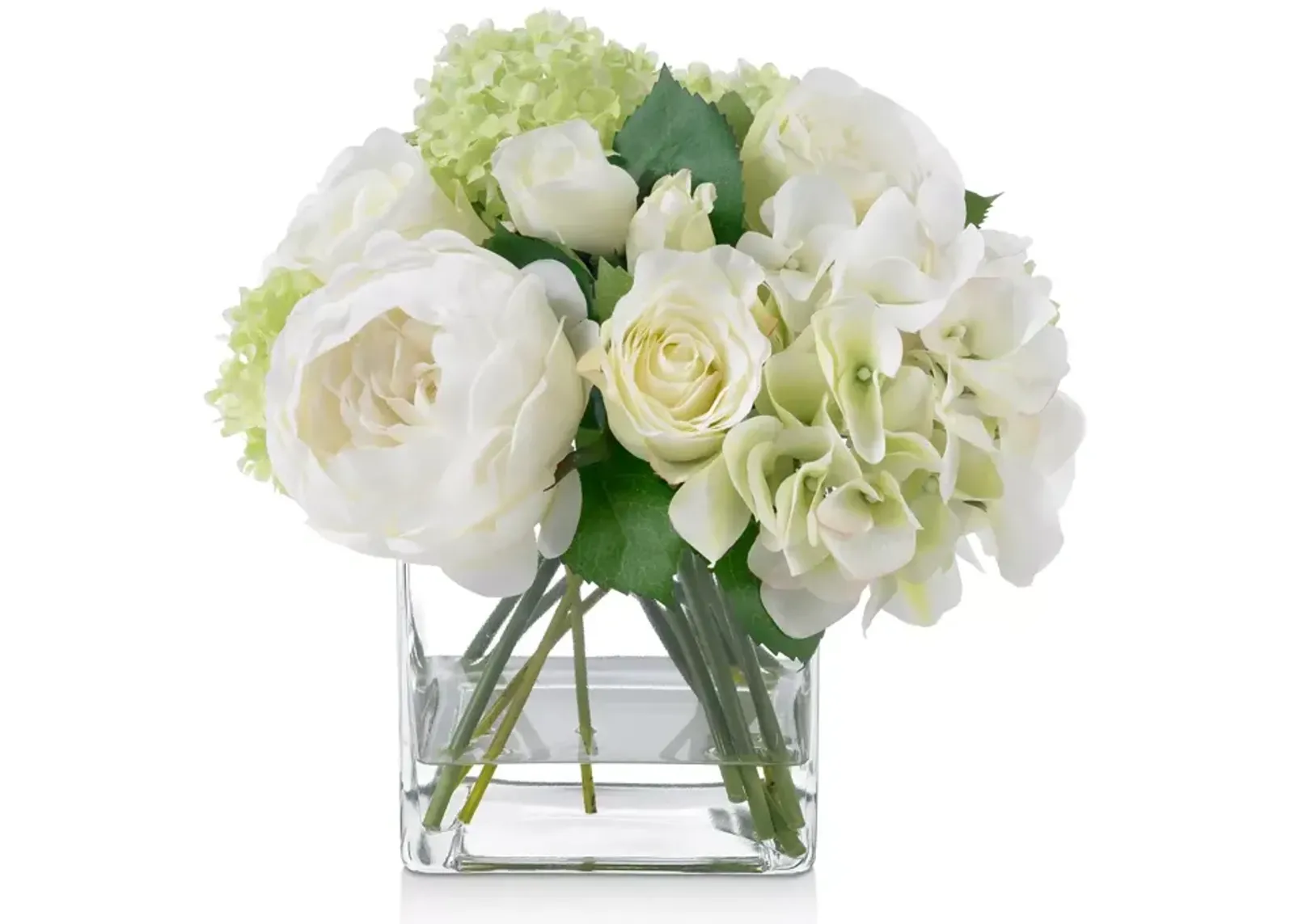 Diane James Home Blooms Rose & Hydrangea Faux Floral Arrangement in Glass Cube