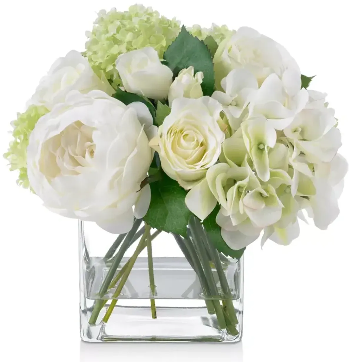 Diane James Home Blooms Rose & Hydrangea Faux Floral Arrangement in Glass Cube