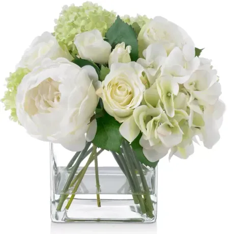 Diane James Home Blooms Rose & Hydrangea Faux Floral Arrangement in Glass Cube