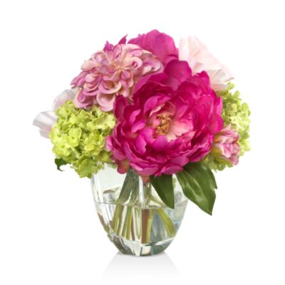Diane James Home Peony & Snowball Faux Floral Arrangement in Glass Vase