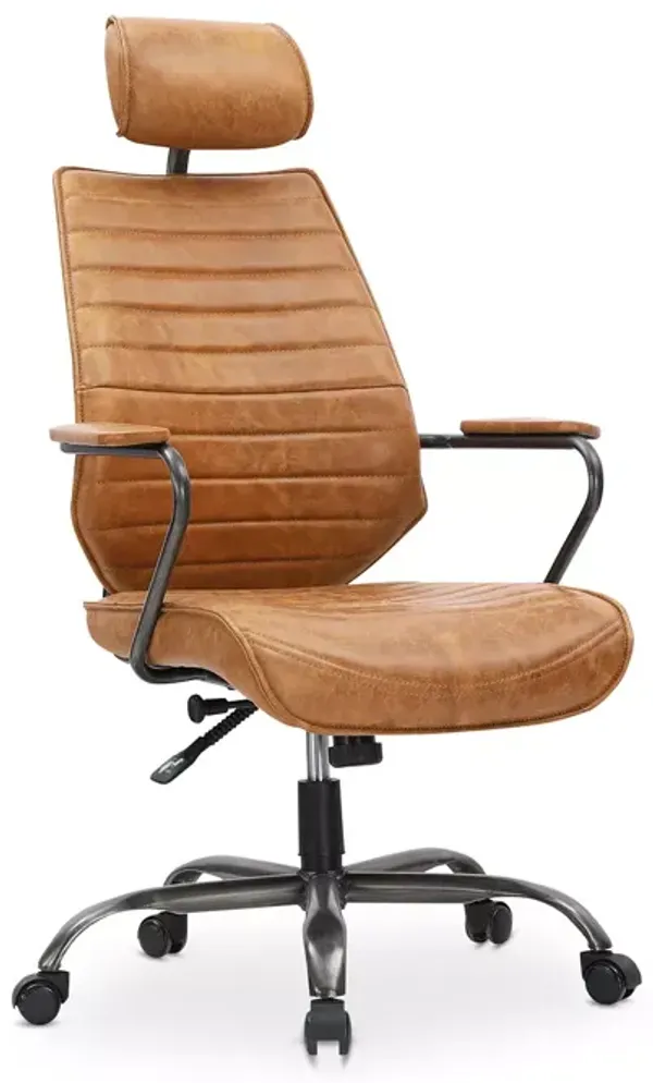 Executive Swivel Office Chair Tan Leather