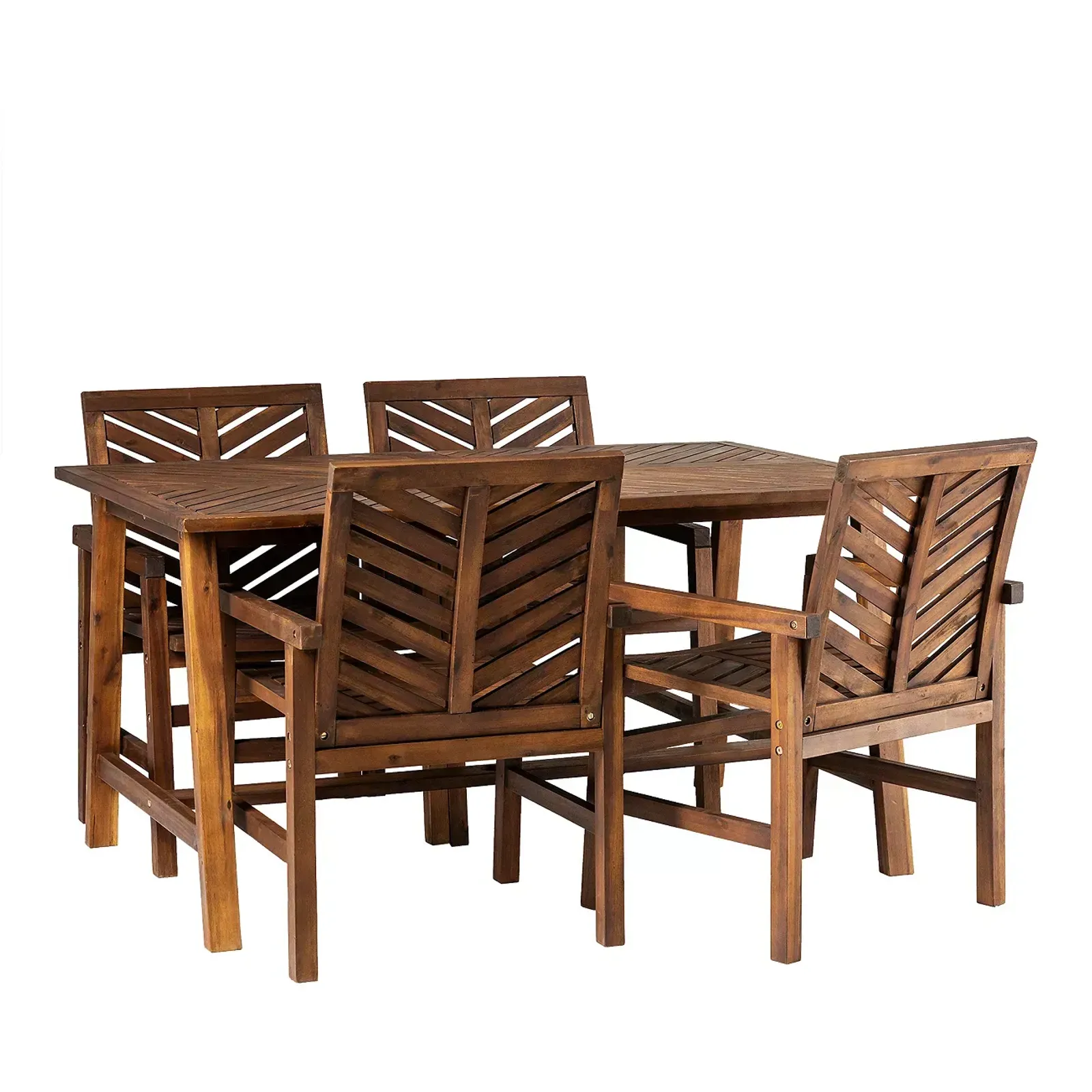 WALKER EDISON 5 Piece Solid Acacia Wood Chevron Dining Set
