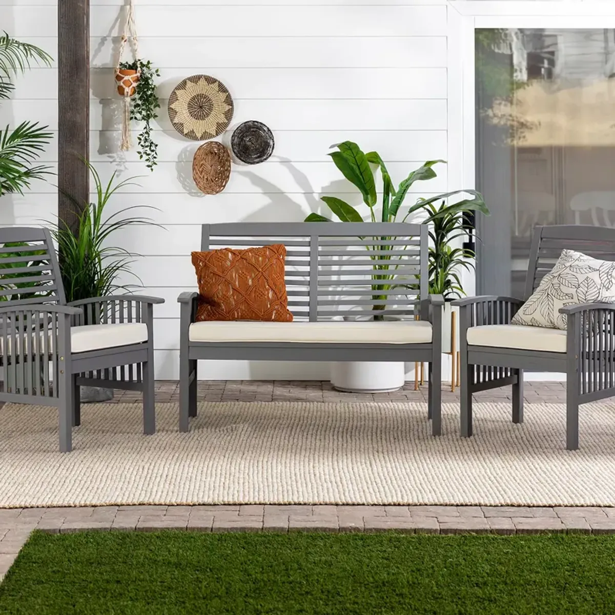 WALKER EDISON Acacia Three Piece Patio Set