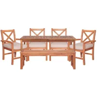 WALKER EDISON 6 Piece X Back Acacia Wood Outdoor Patio Dining Set with Cushions