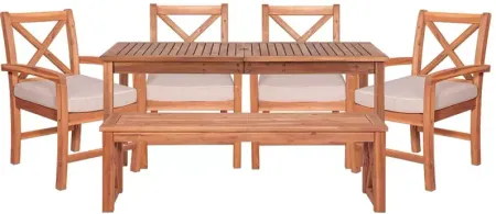 WALKER EDISON 6 Piece X Back Acacia Wood Outdoor Patio Dining Set with Cushions
