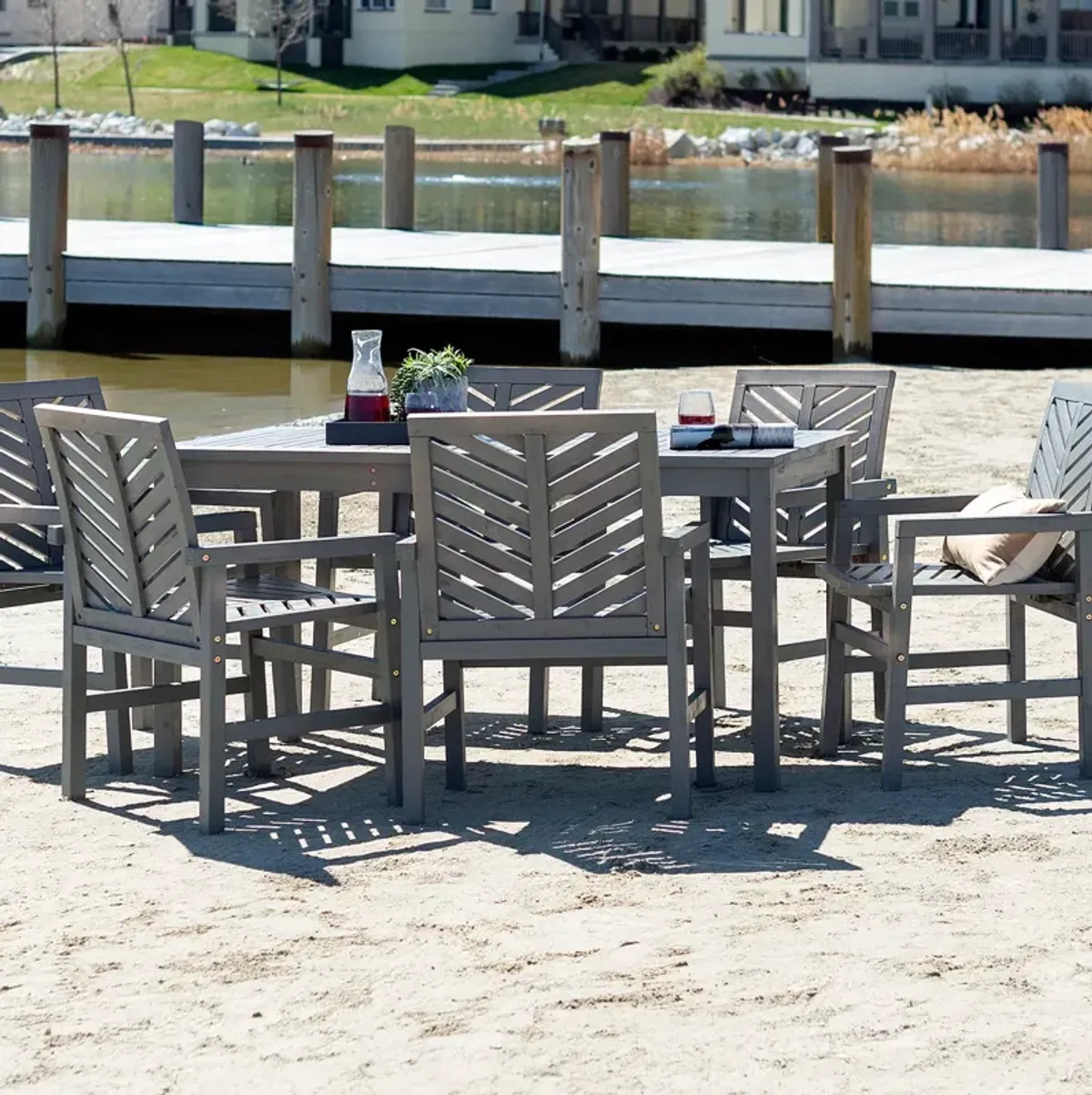 WALKER EDISON 7 Piece Chevron Outdoor Patio Dining Set