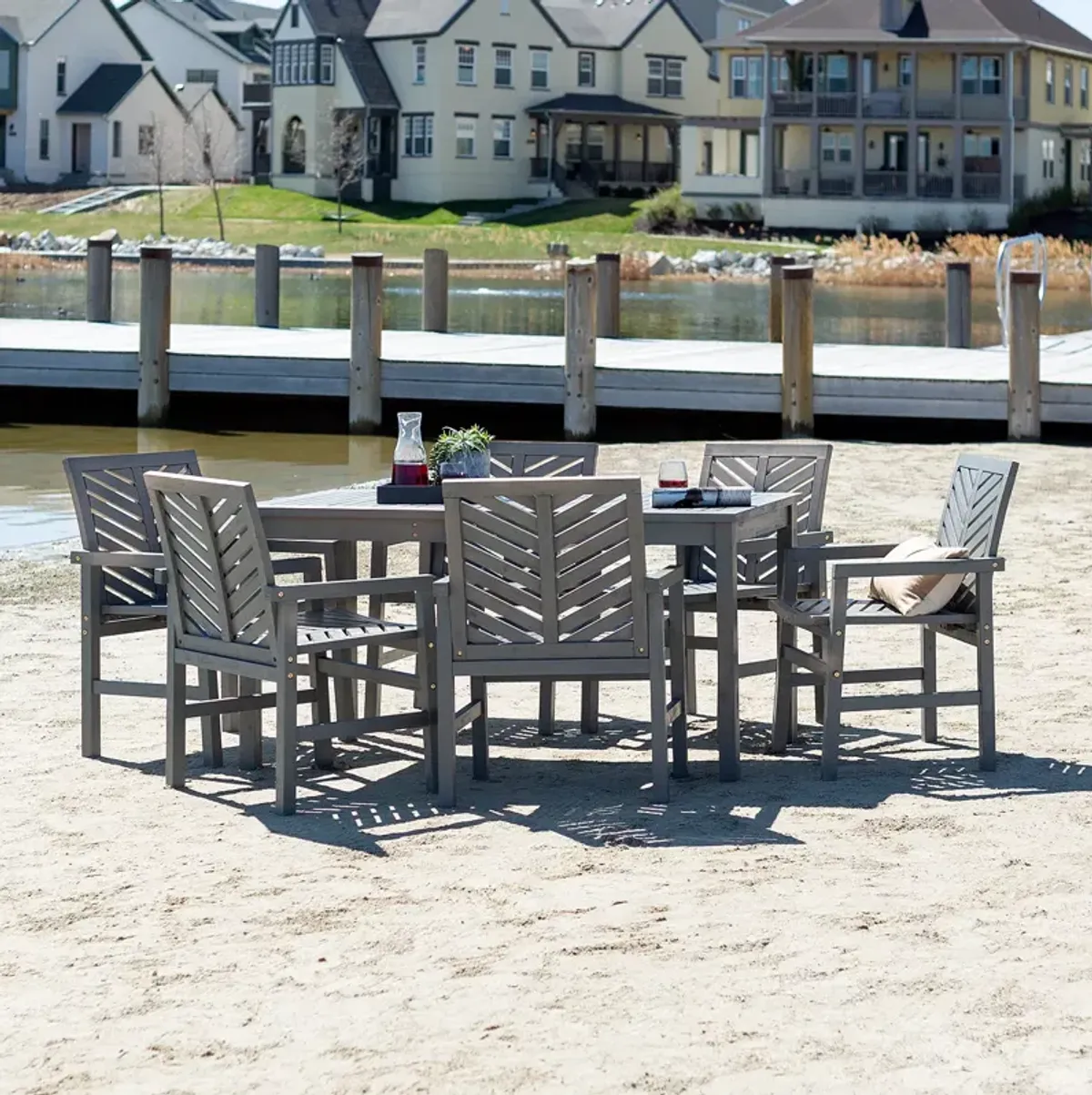 WALKER EDISON 7 Piece Chevron Outdoor Patio Dining Set