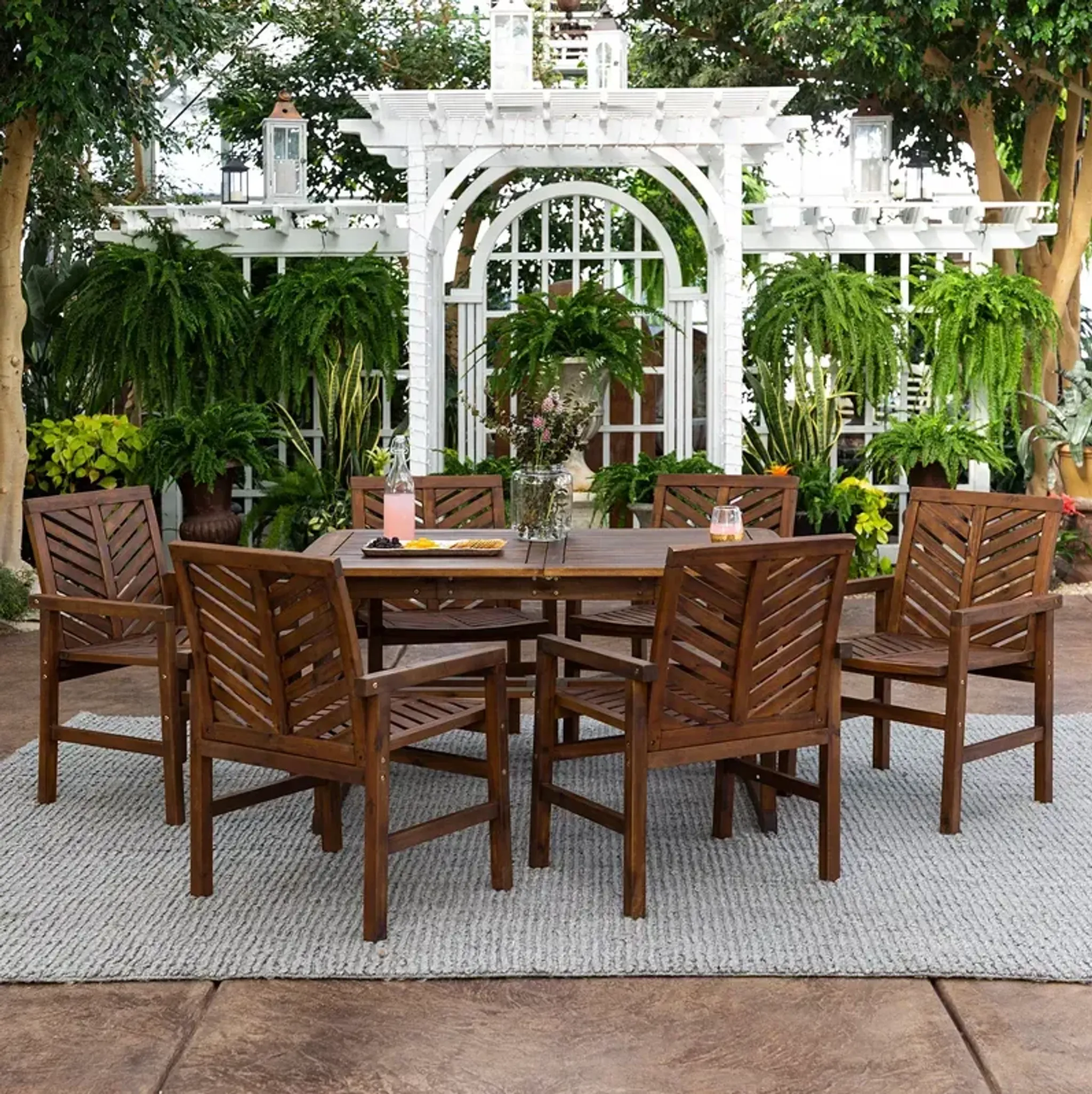 WALKER EDISON 7 Piece Extendable Outdoor Patio Dining Set | Furniture.com