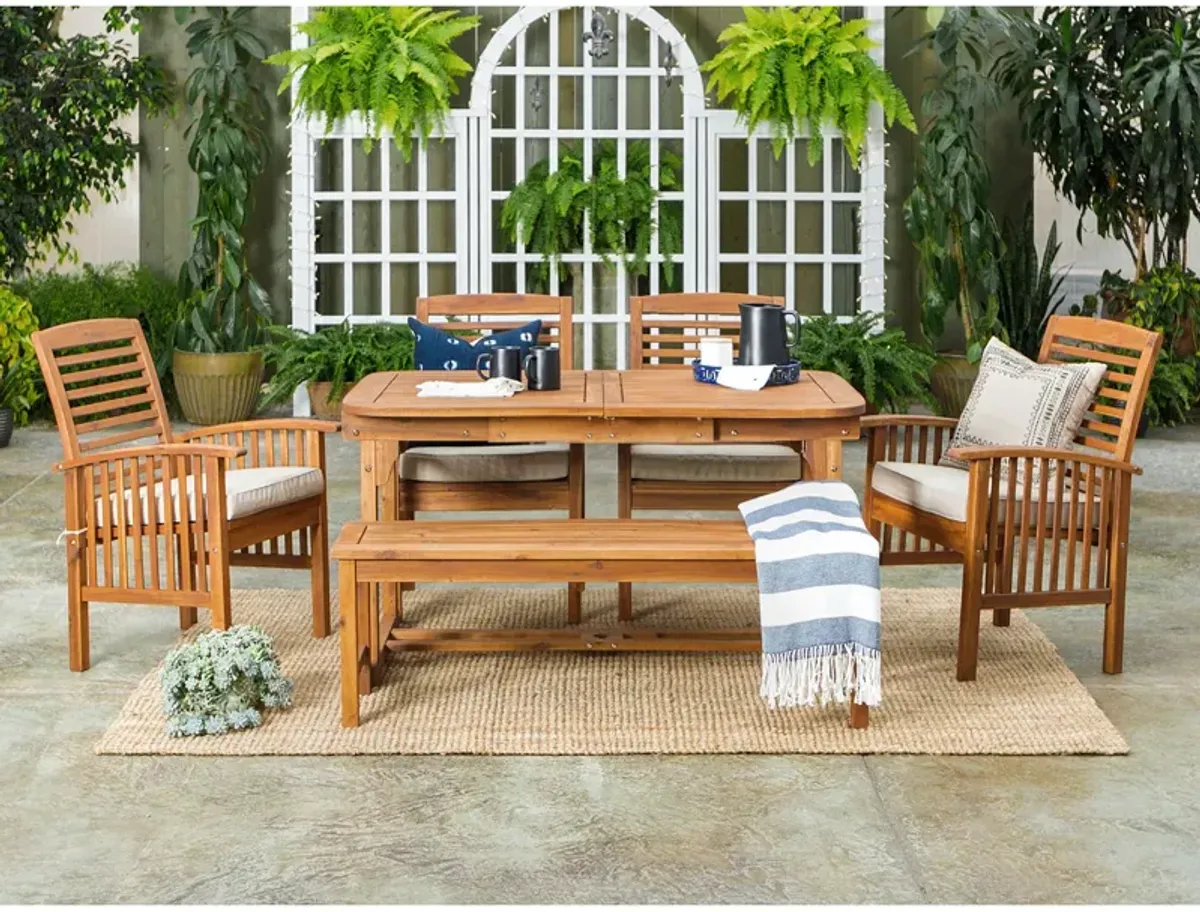 WALKER EDISON 6 Piece Acacia Wood Outdoor Patio Dining Set with Cushions