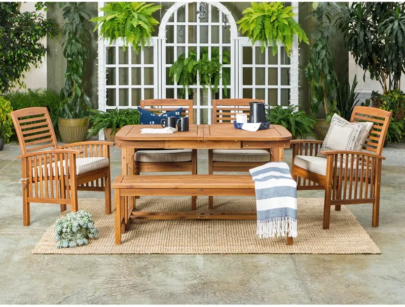 WALKER EDISON 6 Piece Acacia Wood Outdoor Patio Dining Set with Cushions