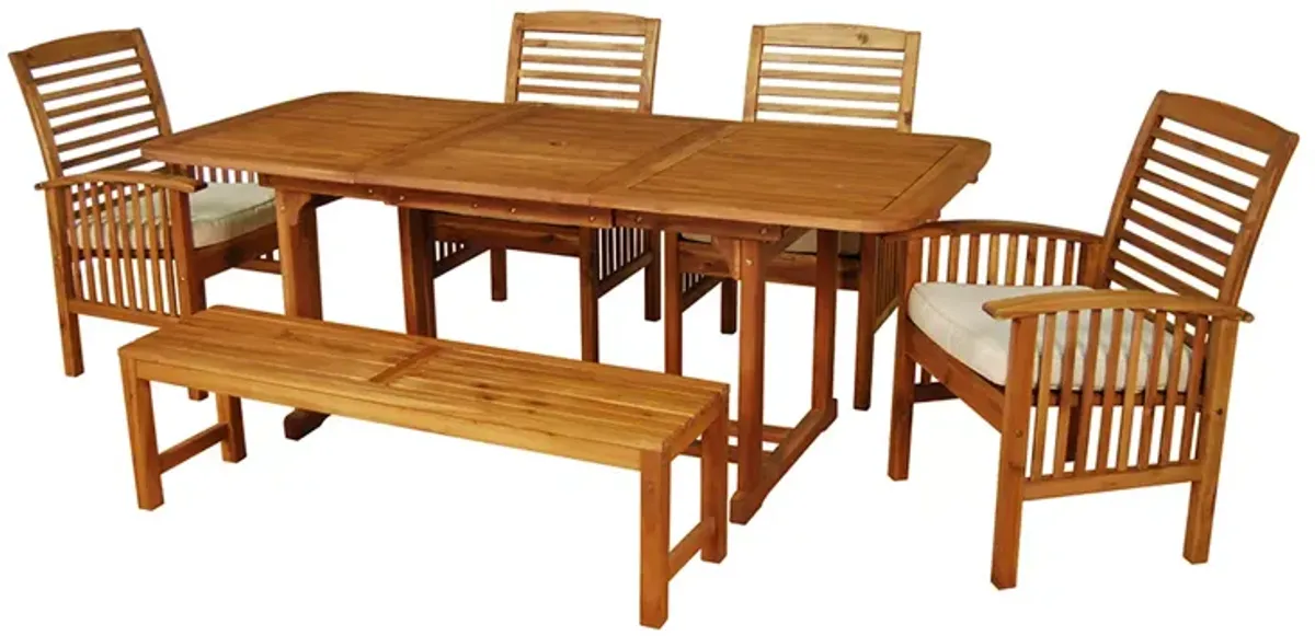 WALKER EDISON 6 Piece Acacia Wood Outdoor Patio Dining Set with Cushions