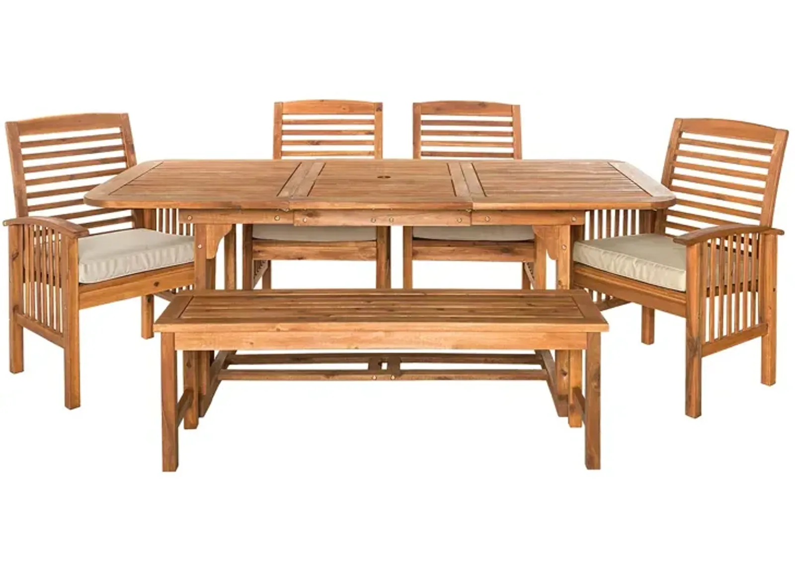 WALKER EDISON 6 Piece Acacia Wood Outdoor Patio Dining Set with Cushions