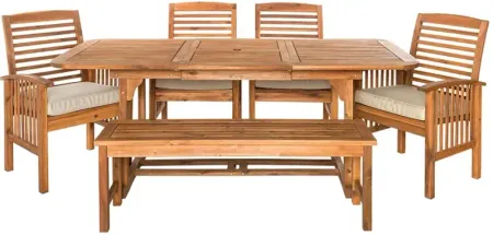 WALKER EDISON 6 Piece Acacia Wood Outdoor Patio Dining Set with Cushions