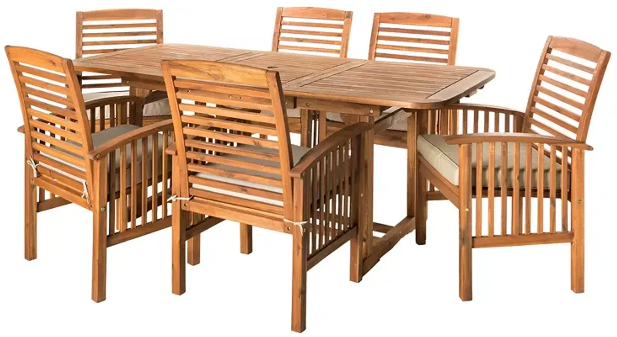 WALKER EDISON 7 Piece Acacia Wood Outdoor Patio Dining Set with Cushions