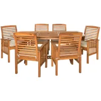 WALKER EDISON 7 Piece Acacia Wood Outdoor Patio Dining Set with Cushions