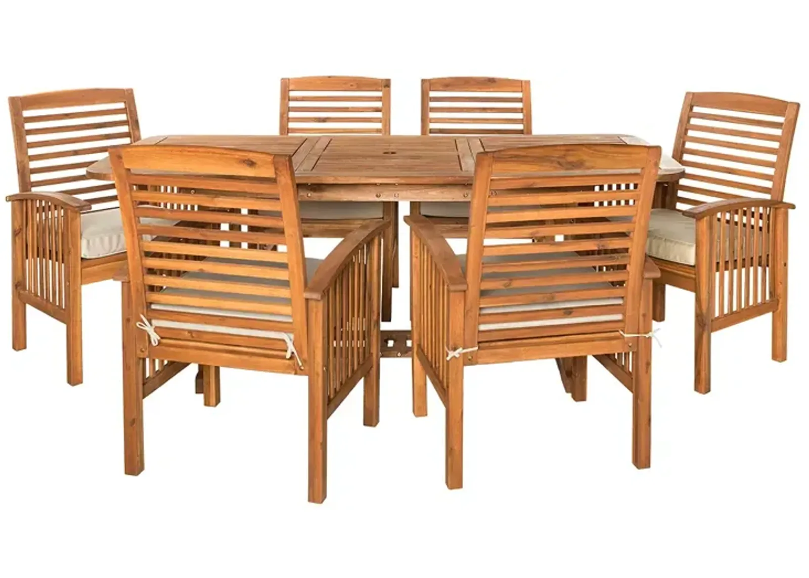 WALKER EDISON 7 Piece Acacia Wood Outdoor Patio Dining Set with Cushions