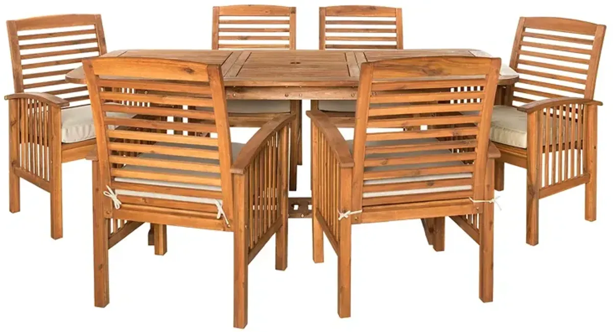 WALKER EDISON 7 Piece Acacia Wood Outdoor Patio Dining Set with Cushions