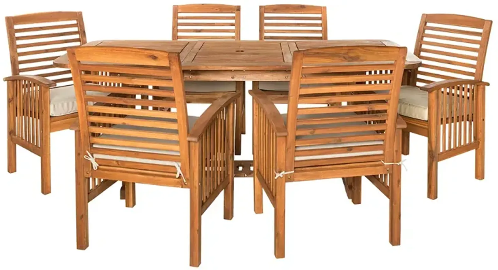 WALKER EDISON 7 Piece Acacia Wood Outdoor Patio Dining Set with Cushions