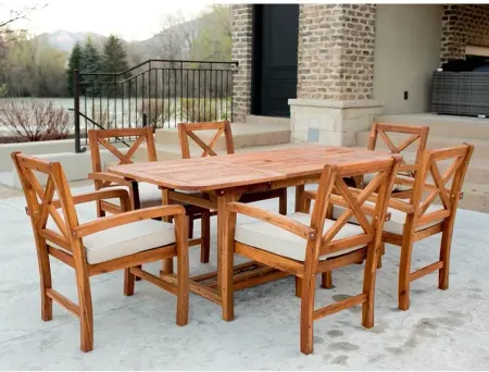 WALKER EDISON 7 Piece X Back Acacia Outdoor Patio Dining Set with Cushions