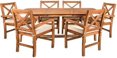 WALKER EDISON 7 Piece X Back Acacia Outdoor Patio Dining Set with Cushions