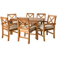 WALKER EDISON 7 Piece X Back Acacia Wood Outdoor Patio Dining Set with Cushions