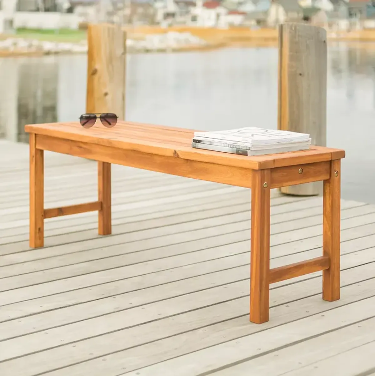 WALKER EDISON Acacia Outdoor Patio Bench