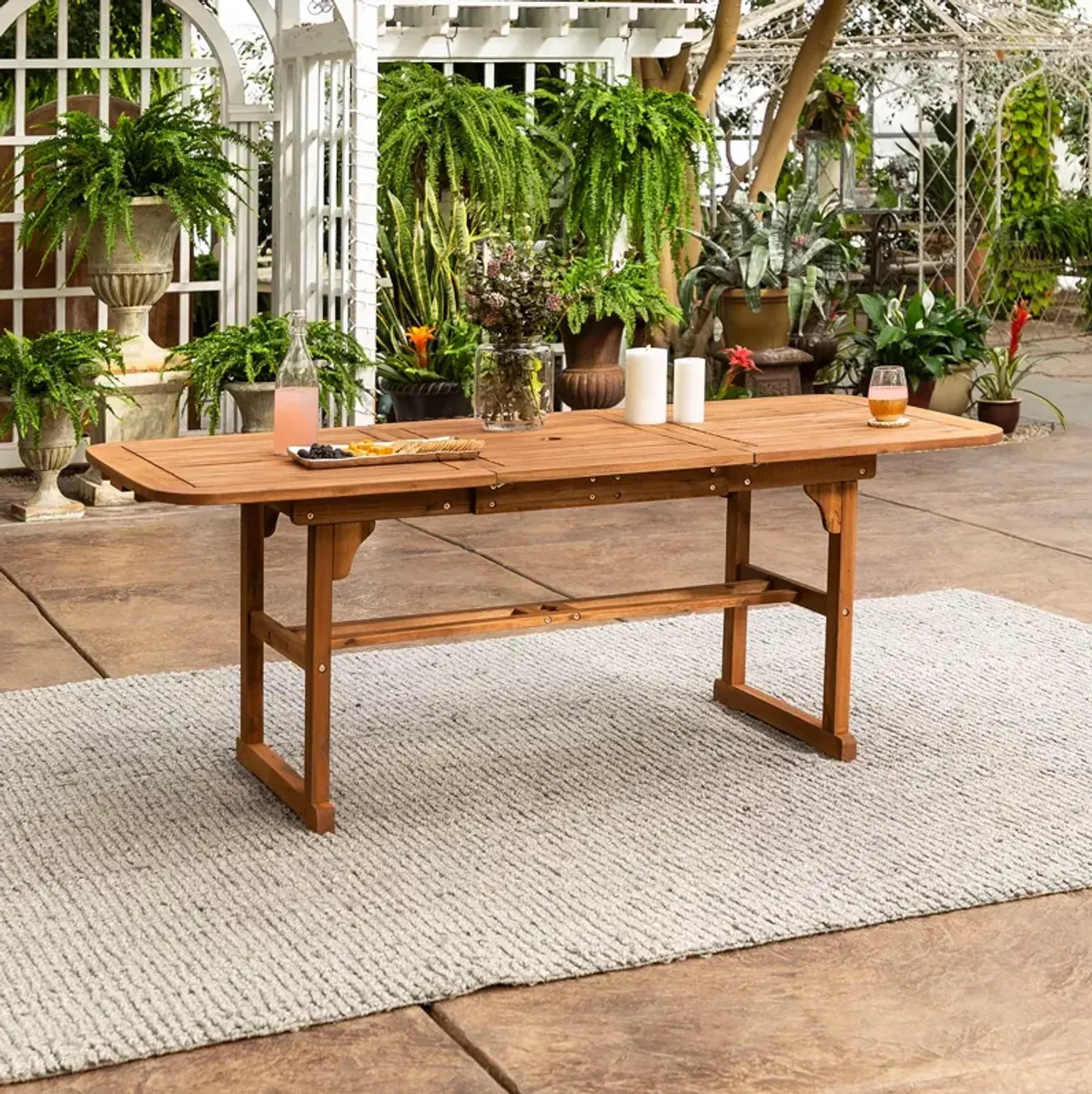 WALKER EDISON Acacia Wood Outdoor Patio Butterfly Dining Table