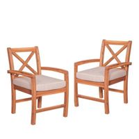 WALKER EDISON Acacia Wood X-Back Outdoor Patio Chairs, Set of 2