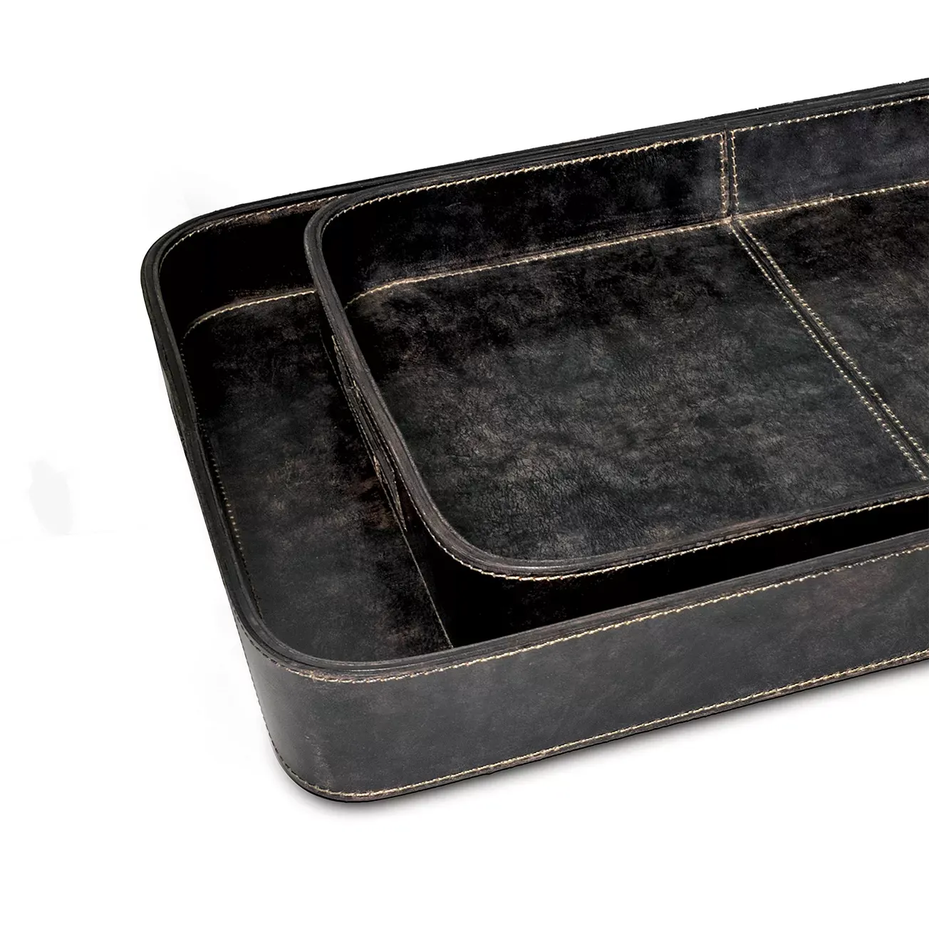 Regina Andrew Derby Rectangle Leather Trays, Set of 2