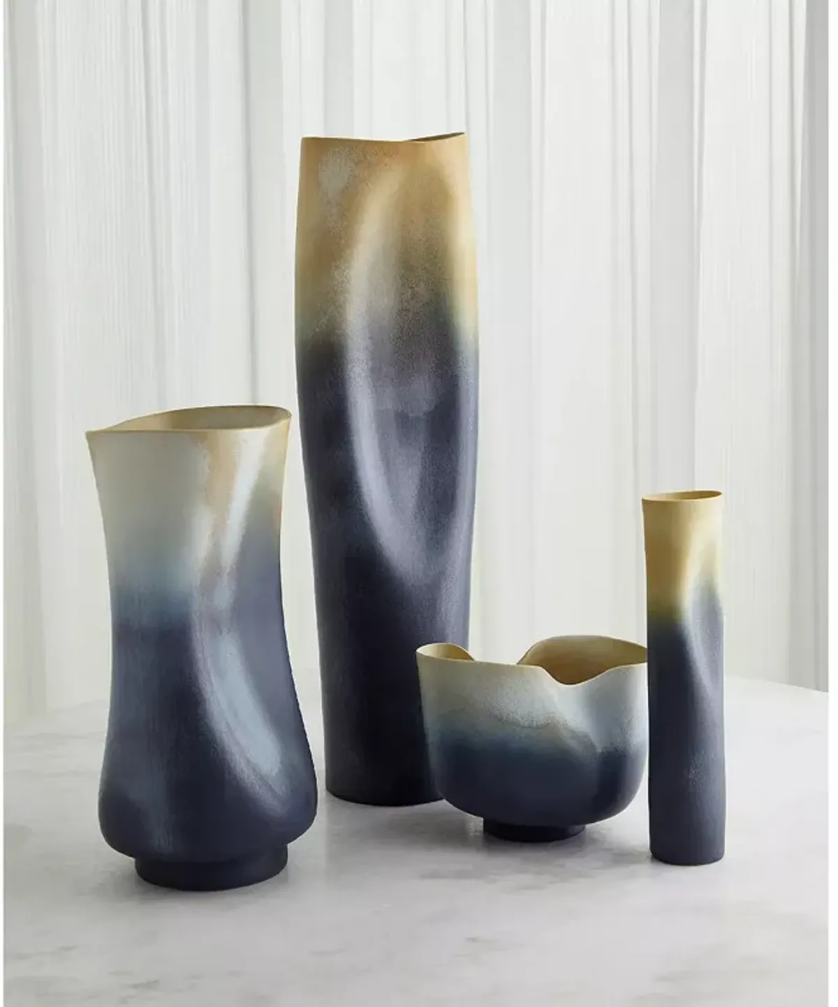 Global Views Indent Skinny Gray and Yellow Vase