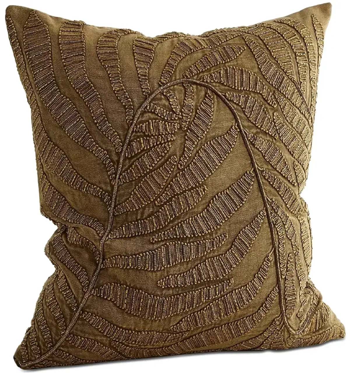 Global Views Beaded Palm Leaf Gold Tone Throw Pillow, 20" x 20"