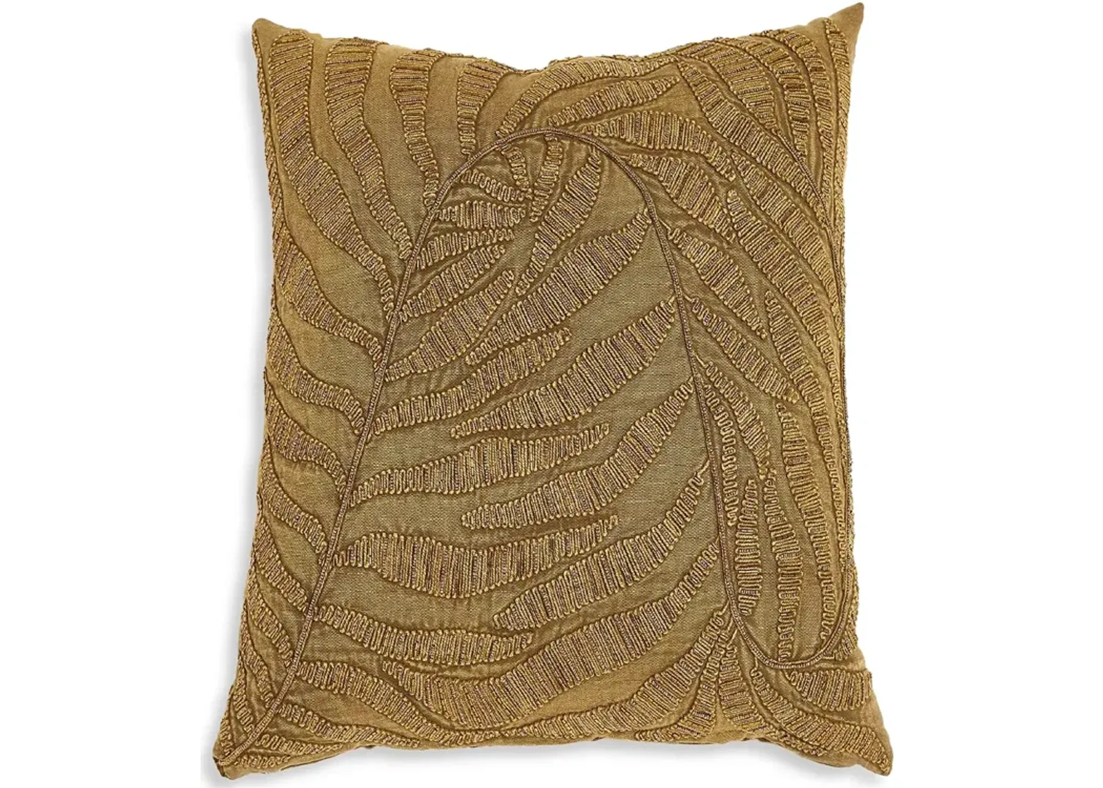 Global Views Beaded Palm Leaf Gold Tone Throw Pillow, 20" x 20"