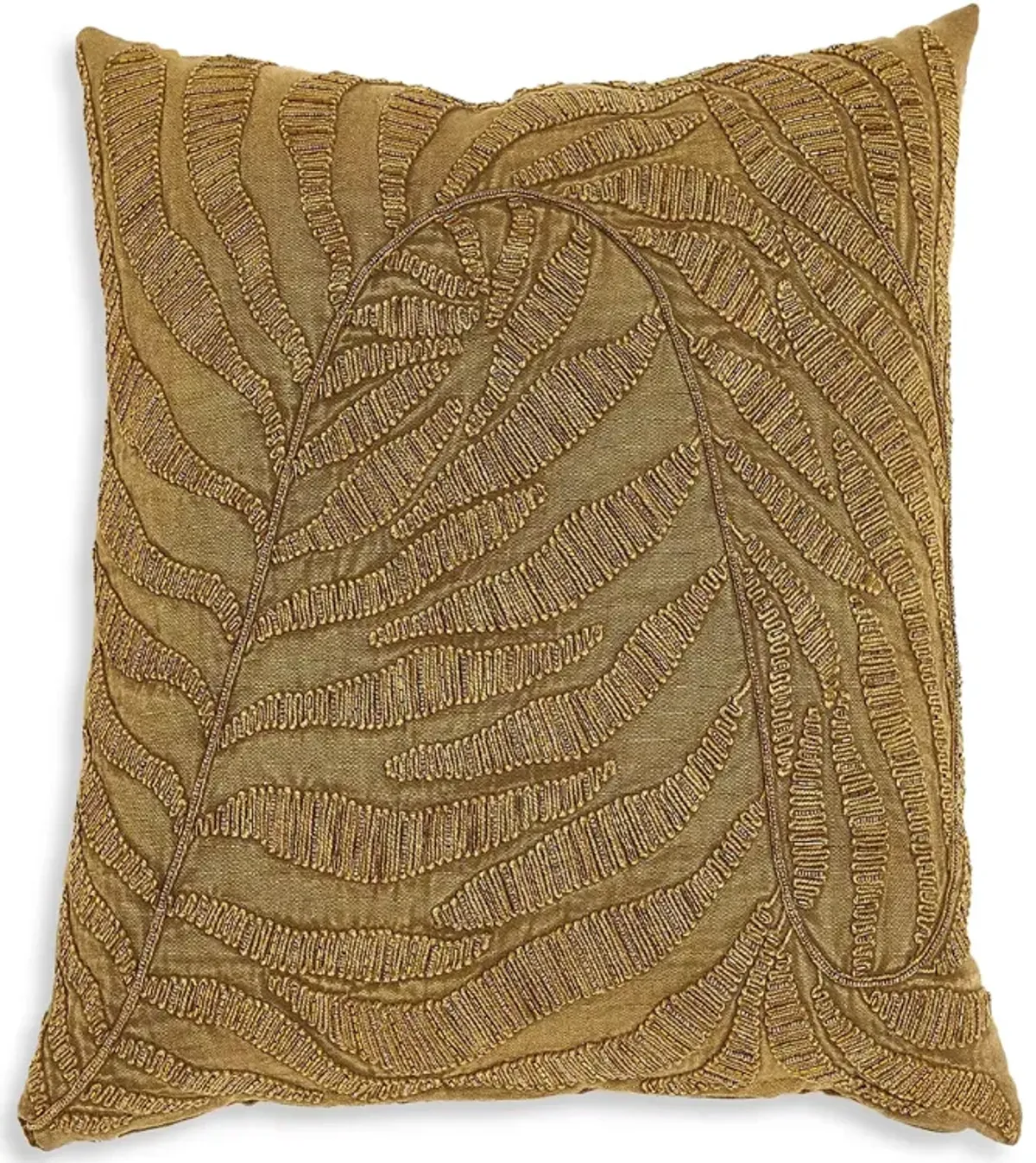 Global Views Beaded Palm Leaf Gold Tone Throw Pillow, 20" x 20"